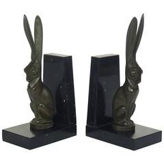 "Rabbits" Pair of Bronze Art Deco Bookends by Becquerel