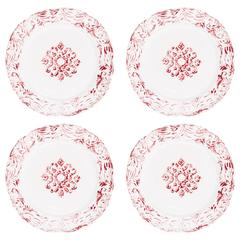 Handprinted Burgundy and White Renaissance Dinner Plates, Set of Four