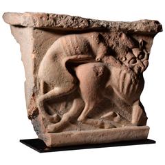 Ancient Etruscan Frieze with Lion Attacking Bull, 500 BC