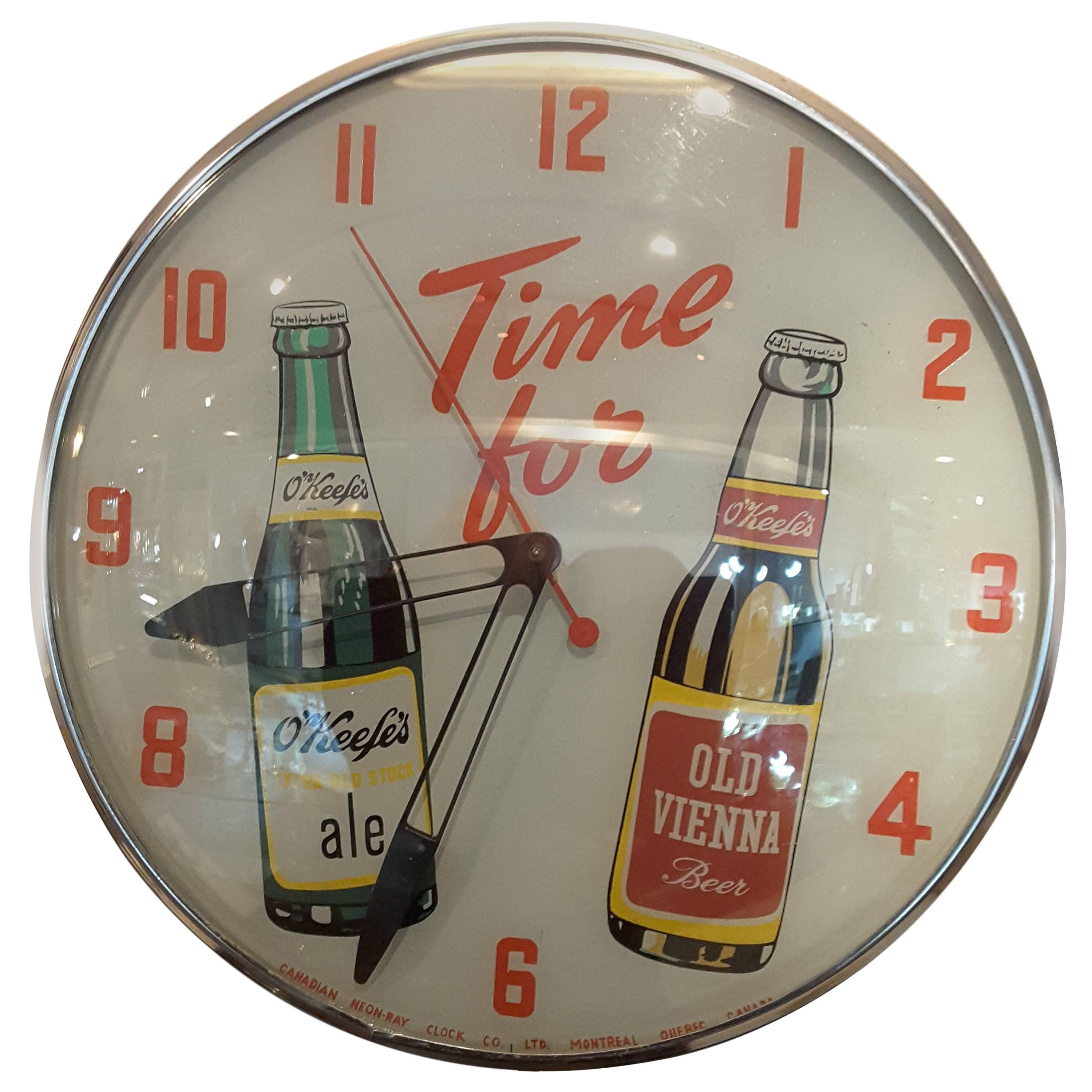 O'keefe's Advertising Clock, Back Lit by Neon-Ray Clock Co.