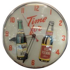 Vintage O'keefe's Advertising Clock, Back Lit by Neon-Ray Clock Co.