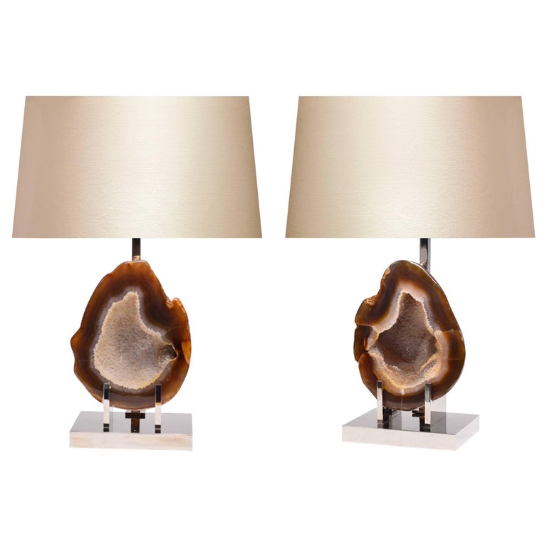 Pair of Rare Natural Agate Lamps For Sale at 1stDibs