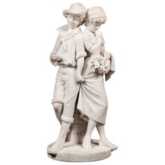 19th Century Italian Marble depicting two children by Cesare Lapini