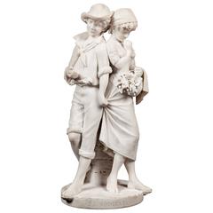 19th Century Italian Marble depicting two children by Cesare Lapini 10