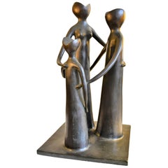 Abstract Figural Modernist Bronze Sculpture