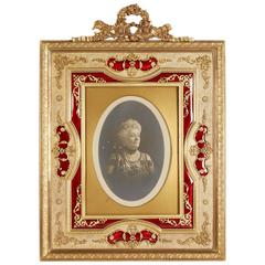 Large French Gilt Bronze Ormolu and Red Guilloche Enamel Picture Photo Frame