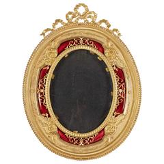 French Gilt Bronze Ormolu and Red Guilloche Enamel Picture Photo Frame