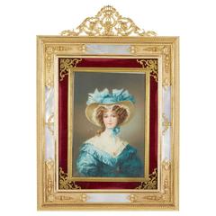 French Gilt Bronze Ormolu and Mother of Pearl Velvet Picture Photo Frame