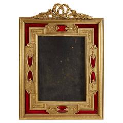 Antique French Gilt Bronze Ormolu and Red Guilloche Enamel Picture Photo Frame