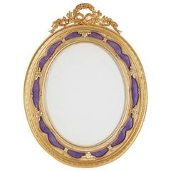 Antique French Gilt Bronze Ormolu and Purple Guilloche Enamel Picture Photo Frame
