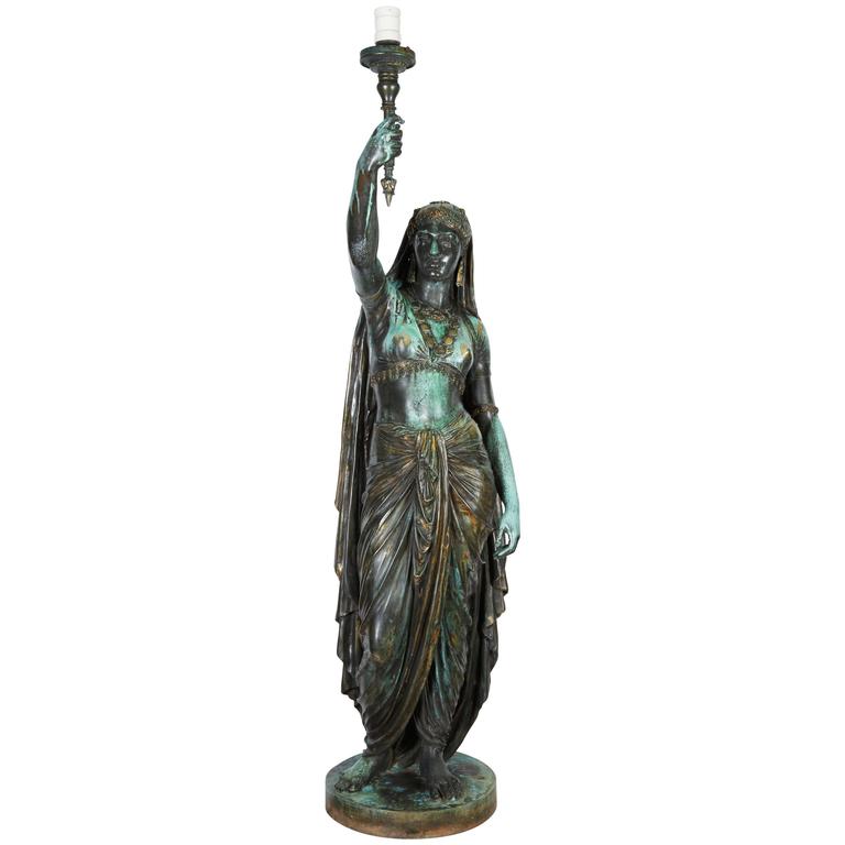 Large French Antique Bronze Torchiere Lamp Sculpture By Emile Peynot Emile Guillemin Bronze Sculpture Torchiere Lamp Femme Innne Barbenne