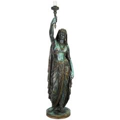 Emile Guillemin Bronze Sculpture Torchiere Lamp "Femme Indienne" Barbedienne