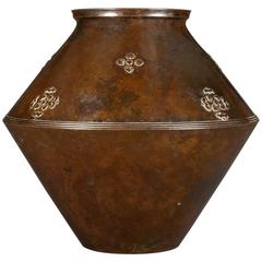 A Japanese Brown Patinated Bronze Vase, Signed: Gado