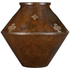 A Japanese Brown Patinated Bronze Vase, Signed: Gado