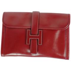 Hermes Paris, Jige Pm Bag, Burgundy Box Leather, Vintage, 1980s