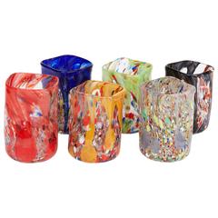 Vintage Tumblers Handblown and Hand-Painted in Murano, Set of Six