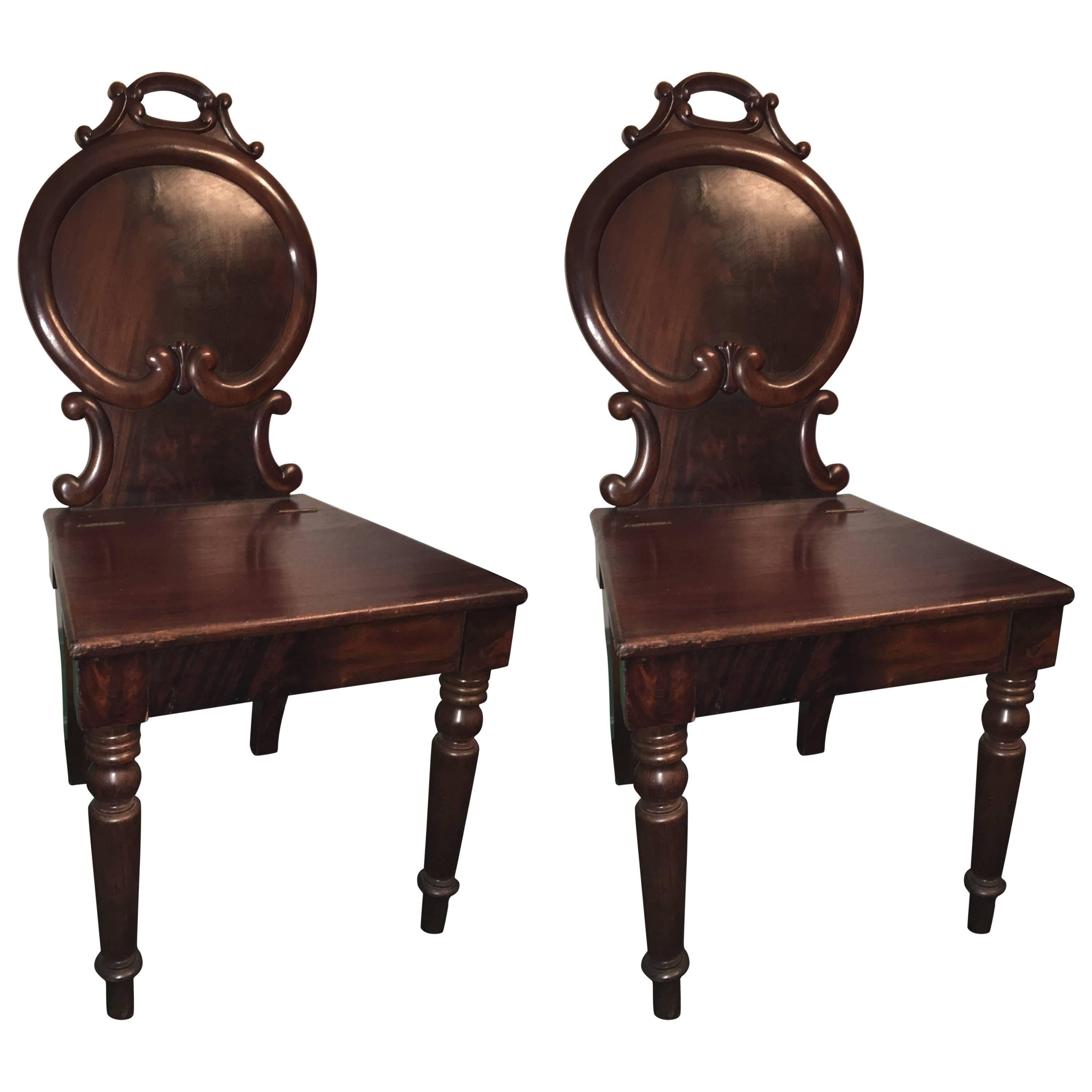 Pair of English Regency Mahogany Hall Chairs, circa 1850