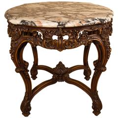 Louis XV Style Carved Coffee Table with a Marble Top, by Rosel, Belgium