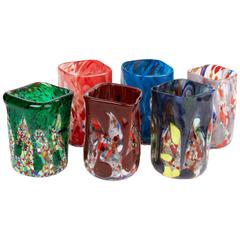 Vintage Tumblers Handblown and Handpainted in Murano, Set of Six