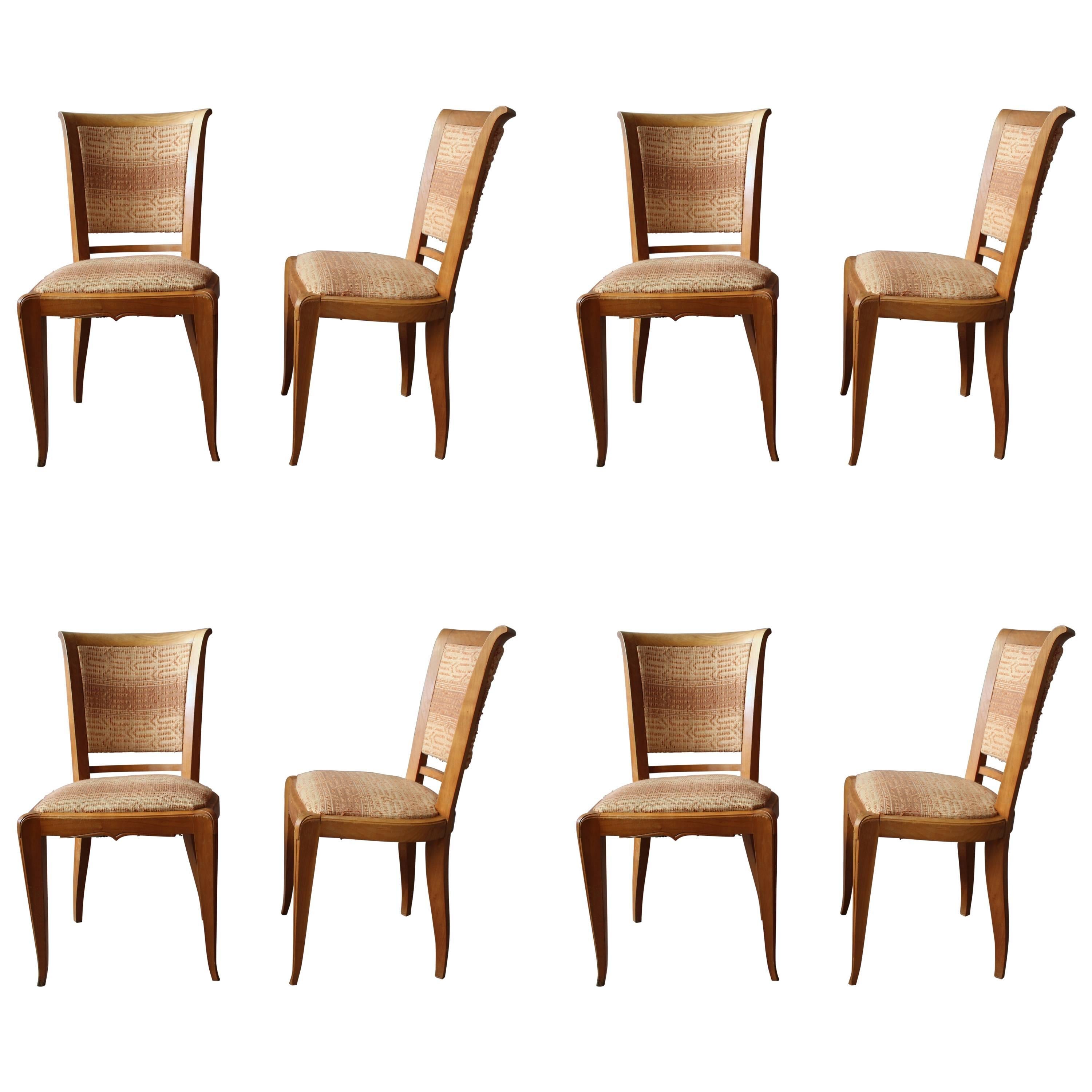 Set of 8 Fine French Art Deco Cherry Dining Chairs For Sale