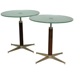 Mid-Century Jacobsen Style Aluminum, Rosewood and Frosted Glass End Tables, Pair
