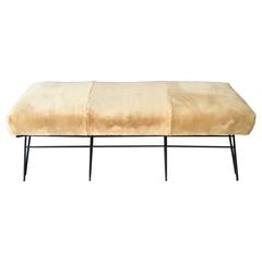 Sculptural Butterscotch Shearling and Iron Bench