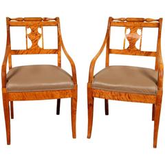 Pair of Baltic Satinwood Armchairs, Circa 1830