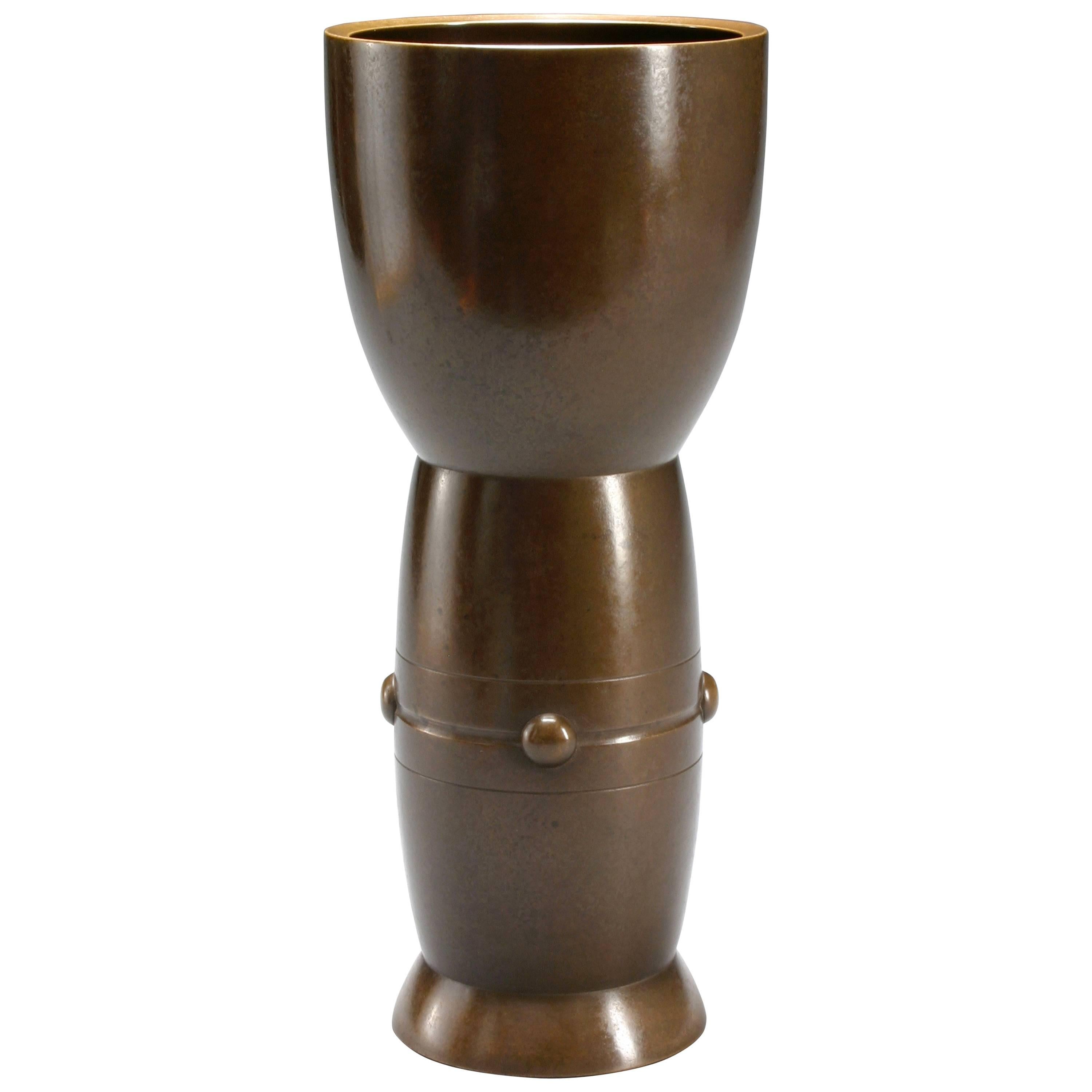 Hasuda Shugoro, A Japanese Brown Patinated Bronze Vase, Signed