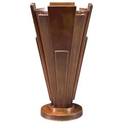 An Unusual Japanese Art Deco Red and Brown Lacquered Bronze Vase