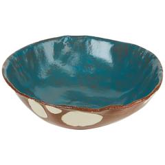 One of a Kind Handmade Reverse Polka Blue Salad Bowl by Miguel Flores-Viana
