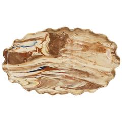 One of Kind Medium Handmade Scalloped Marbelized Platter by Miguel Flores-Vianna