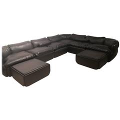 Saporiti Sectional Sofa Ottomans Alberto Rosselli, 1970s Ostrich Leather Black