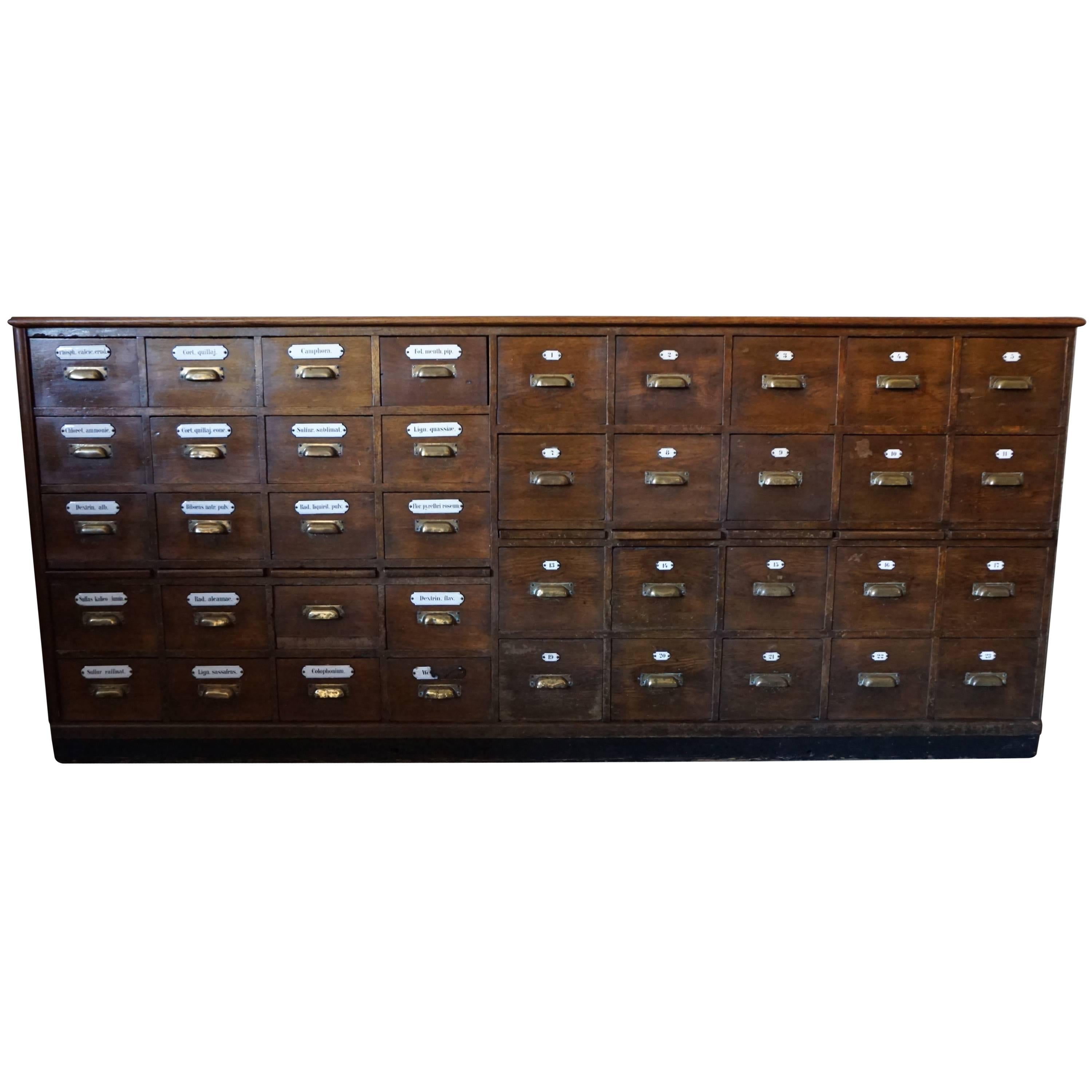 Dutch Oak Apothecary Bank of Drawers, 1900s