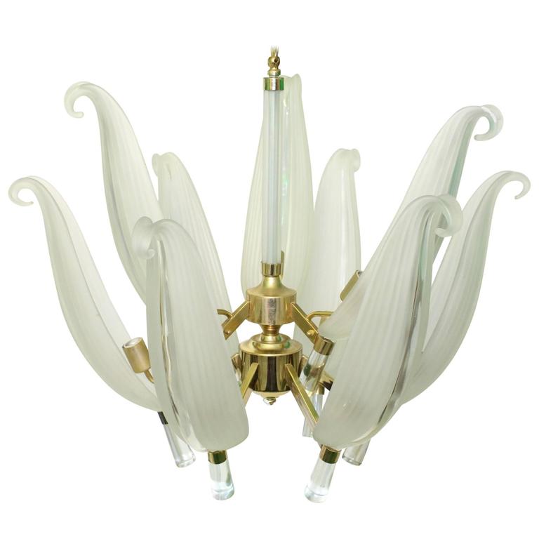 Franco Luce Six Light Chandelier With Curled Murano Glass Leaves For Franco Luce Murano Glass Chandelier With Leaf Motif
