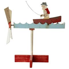 Antique Painted Wood Row Boat Motion Whirligig