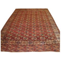 Antique Tekke Turkmen Main Carpet, Soft Red Color, circa 1880