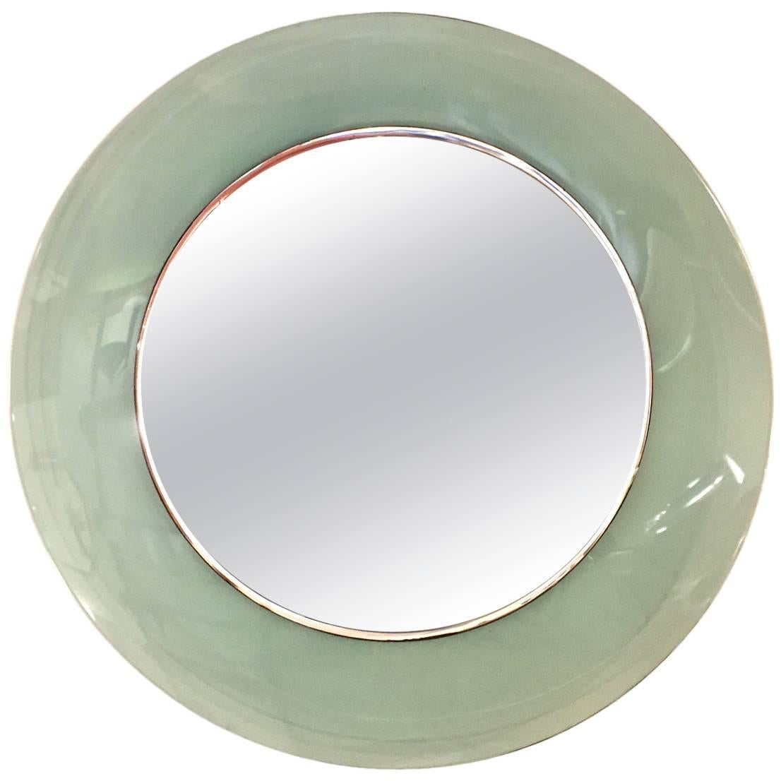 Cristal Art Green Round Wall Mirror, 1950s