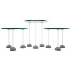 Set of Three Glass Tables with Wheels, Memphis, 1987