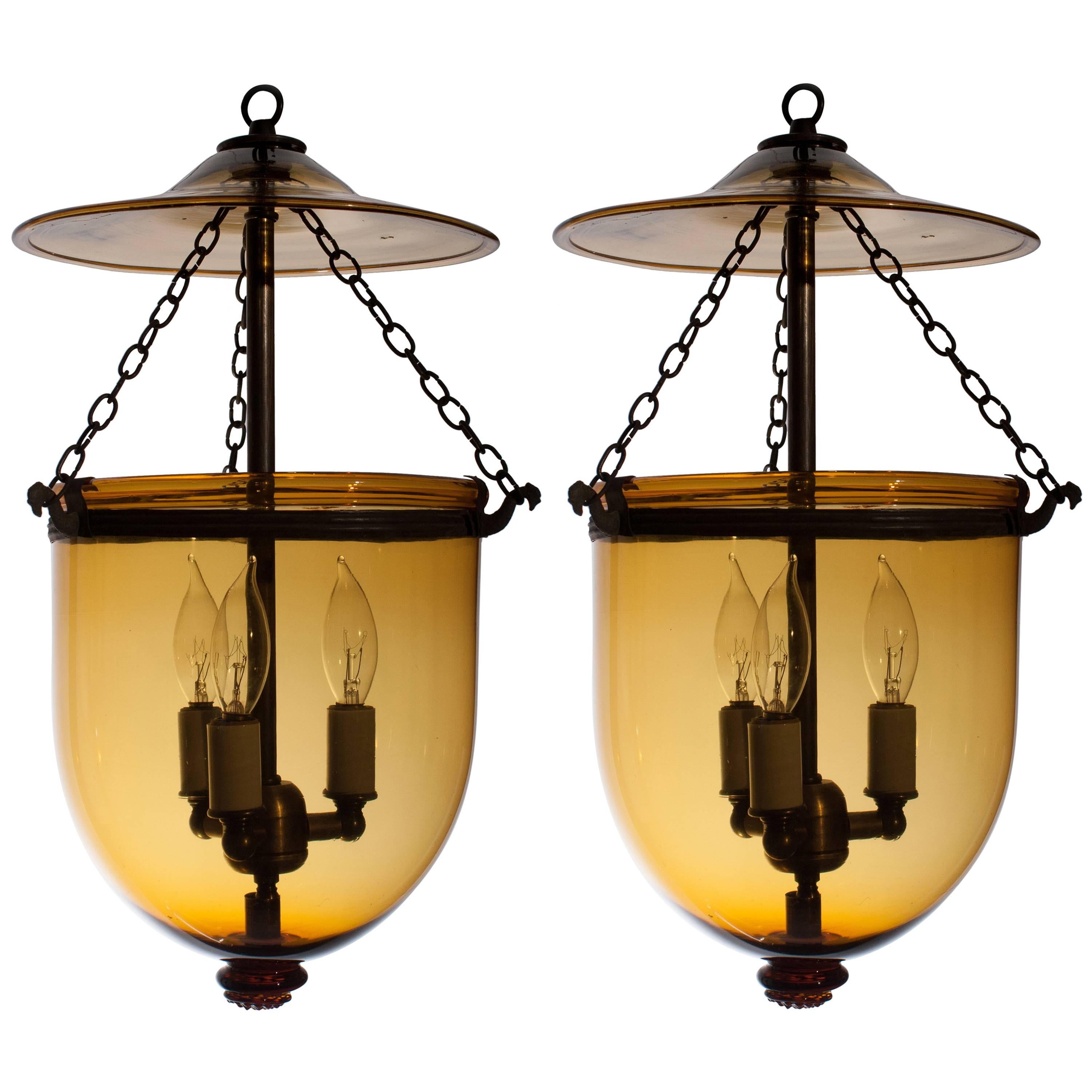 Amber Bell Jar Lanterns For Sale