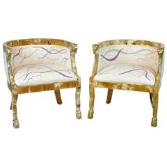 Pair of Mid-Century Tub Horn Chairs with Brass Hoof Feet and Rams Heads