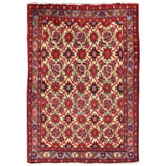 Semi Vintage Persian Malayer Rug with Floral Pattern in Rich Red, Yellow Tones