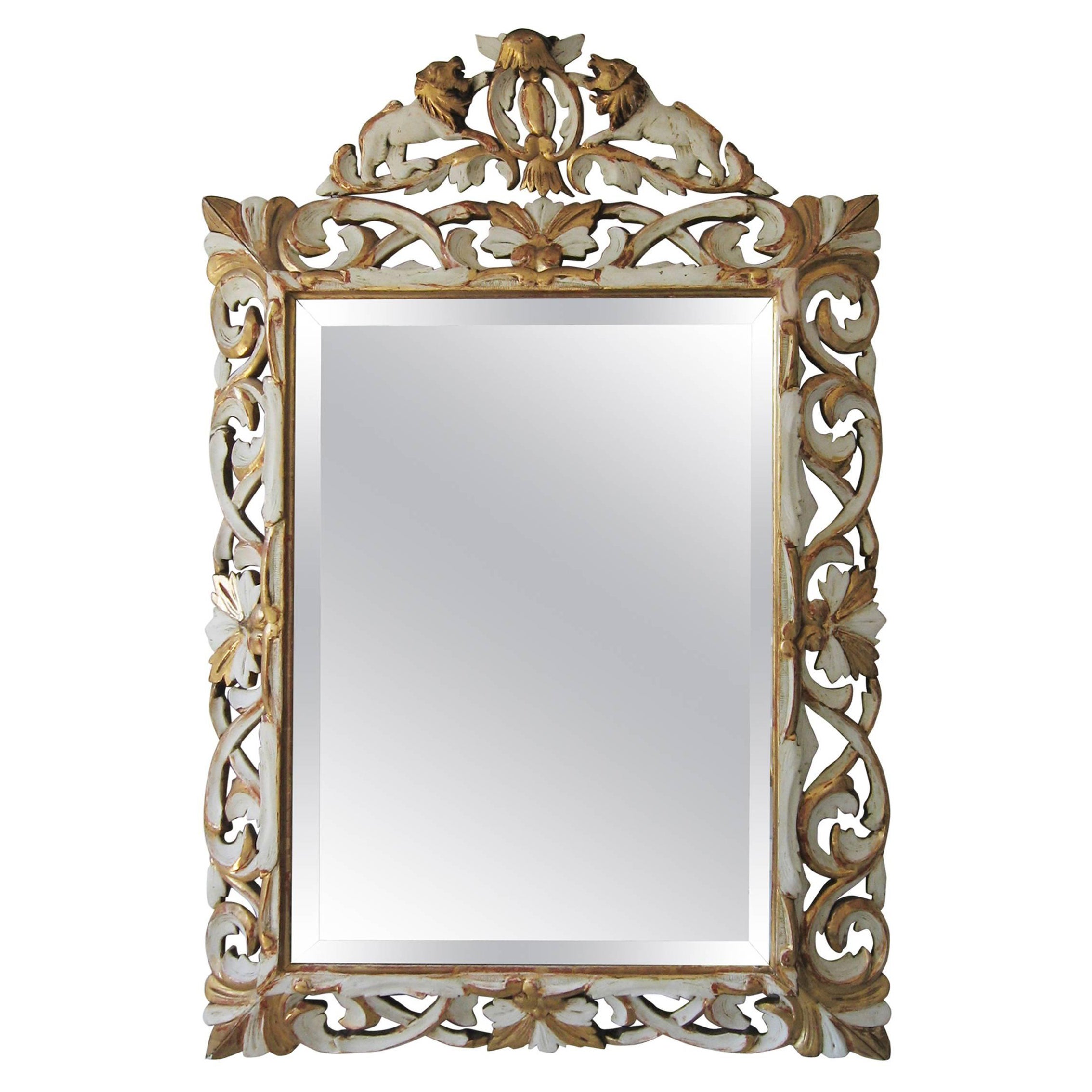 Grand miroir italien de la fin du 19e siècle en bois doré et peint, 50".