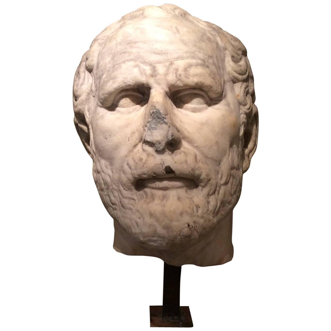 Marble Head, Doubtfully Demosthenes , Italian Work , 16th or 17th Century
