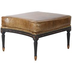 Large Leather Covered Regency Style Ottoman