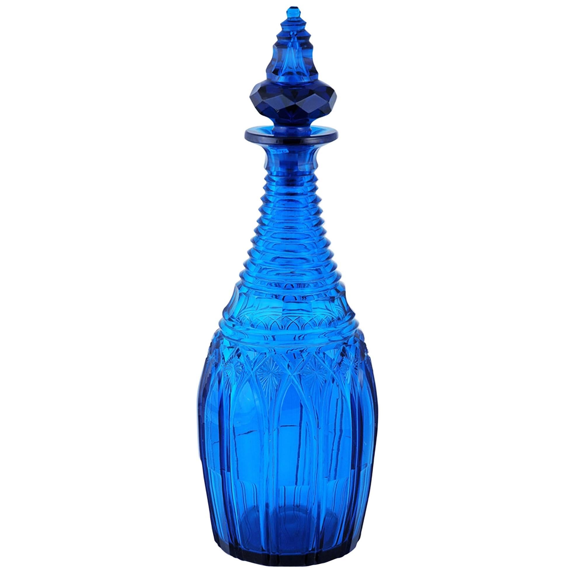 Peacock Green Cut-Glass Decanter For Sale