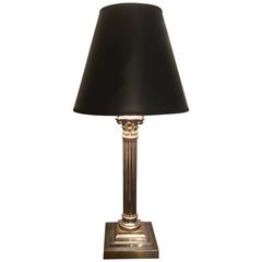 Neoclassical Regency Silver Column Form Table Lamp