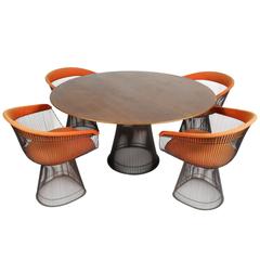 Warren Platner Bronze Dining Set for Knoll, circa 1960s, Teak Top