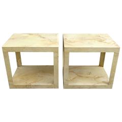 Exceptional Pair of Karl Springer Goatskin Covered End Tables, circa 1980 9