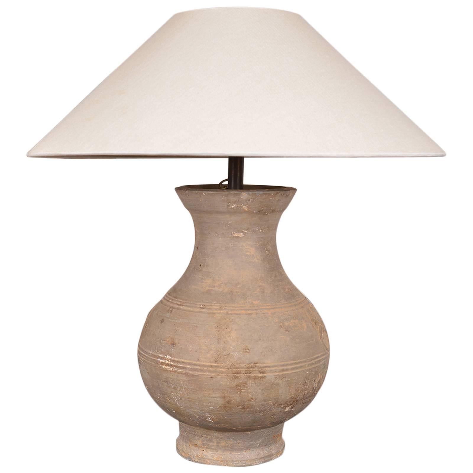 Chinese Han Dynasty Unglazed Vase Antique Table Lamp