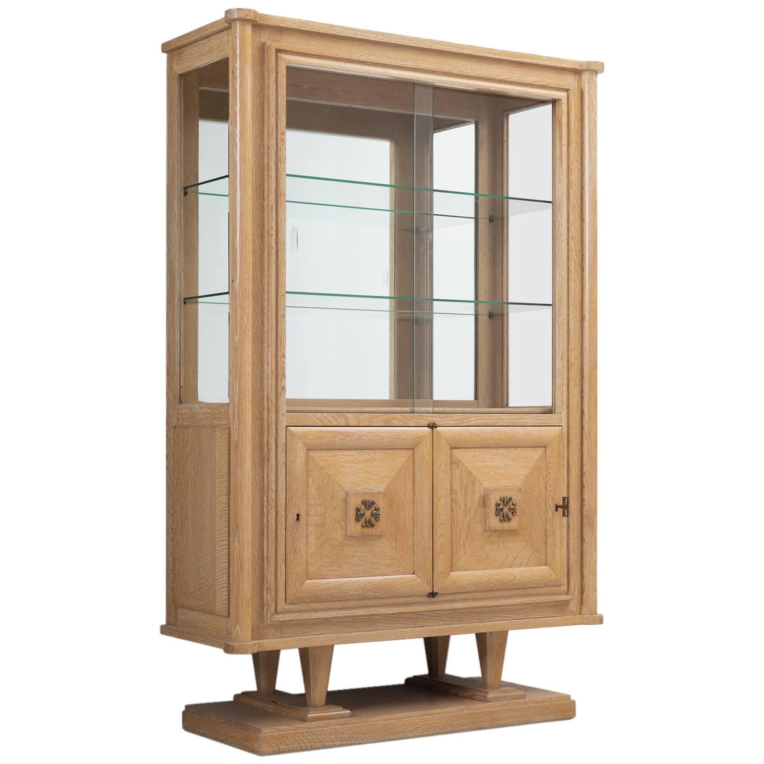 Art Deco Vitrine Cabinet in Blond Oak